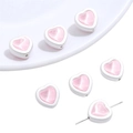 DIY heart-shaped bead with pink glass center and white matte frame for jewelry making - Heart / 1 Piece (Hole approx 1mm) / Pink