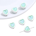 DIY Heart charm bead in pale green pearlescent finish with white frosted frame - Heart / 1 Piece (Hole approx 1mm) / Green