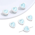 Light blue heart-shaped glass beads with cream frame for DIY jewelry making - Heart / 1 Piece (Hole approx 1mm) / Blue