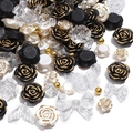 DIY-Acrylperlen-Set mit goldumrandeten Rosen, Schmetterlingen und Schleifen für Schmuck - 12-30mm (20g/Packung) / Schwarz-Serie