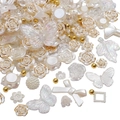 DIY Acrylperlen-Set mit weißgoldenen Rosen und schimmernden Schmetterlingen für Schmuck - 12-30mm (20g/Packung) / Beige Serie