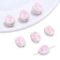 Pink heart-shaped cracked glass bead charms with white edges for DIY jewelry making - Ellipse / 1 Piece (Hole approx 1mm) / Pink
