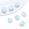 Light blue irregular glass star charm with silver alloy frame for DIY jewelry making - Ellipse / 1 Piece (Hole approx 1mm) / Blue