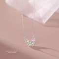 Elegante collana a farfalla in argento sterling S925 con zirconi colorati a forma di goccia - Argento