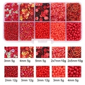 DIY jewelry kit with red beads and sequins in 10-grid storage box for necklace making - 10-Grid Bead Material Kit / Red Series