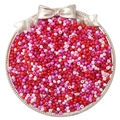 Mix of red and pink 2-4mm glass seed beads in a silver tray for DIY jewelry making - Purple Red Series