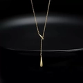 Élégant collier en Y argent S925 avec pendentif goutte d'eau dorée et long gland - Argent 925 / Argenté