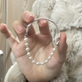S925 sterling silver freshwater pearl bracelet with creative liquid metal bar design - 925 Silver / Silver