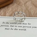 Close-up of geometric hollow chain ring in S925 silver on a minimalist quote card - Adjustable Open / Sterling Silver Color-Hollow Geometric Style