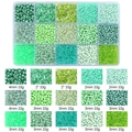 15-compartment green DIY bead set with glass seed beads and tubes for jewelry making - 15-Grid Bead Box / Fruit Green Series