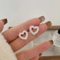 S925 sterling silver hollow heart earrings with shimmering textured finish for women - 925 Silver / Silver