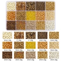 15-compartment DIY jewelry kit with assorted champagne and gold glass beads 10g per cell - 15-Grid Bead Box / Gold