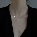S925 sterling silver square pendant necklace with LUCKY engraving on a minimalist chain - 925 Silver / White Gold