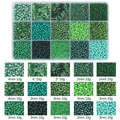 15-grid green DIY bead kit with 2mm 3mm 4mm seed beads and pearls for jewelry - 15-Grid Bead Box / Dark Green Series