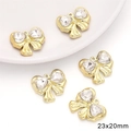 Golden alloy bow pendant with heart-shaped crystal rhinestones for DIY jewelry 23x20mm - Rhinestone Large Bow Heart Style / 1 Piece/Pack (23x20mm) / Gold