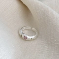 Anello aperto in argento S925 con fascia irregolare e cristallo rosa a forma di cuore - Aperto Regolabile / Argento