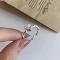 Herzring aus S925 Sterlingsilber mit Kordeldesign und verstellbarer Öffnung - Einstellbar Offen / Silber
