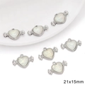 Silver alloy candy heart pendants with mother of pearl inlay for jewelry making, set of 6 - Rhinestone Candy Heart Style / 1 Piece/Pack (21x15mm) / White Gold