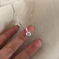 Elegant S925 sterling silver necklace with single round diamond pendant on box chain - 925 Silver / White Gold