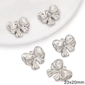 Silver bow pendant with heart rhinestones for DIY jewelry making 23x20mm charm - Rhinestone Large Bow Heart Style / 1 Piece/Pack (23x20mm) / White Gold