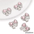 Silver bow pendant with pink heart crystals for DIY jewelry making, 23x20mm size - Large Bow Heart Style with Pink Rhinestone / 1 Piece/Pack (23x20mm) / White Gold