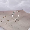 Minimalist S925 sterling silver Mobius ring with LUCK engraving on beige stone - Adjustable Open / Mobius English Luck Engraved (D537)