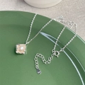 Minimalist S925 sterling silver necklace with irregular freshwater pearl on green plate - 925 Silver / Silver