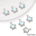 Silver alloy heart crown charm with iridescent blue stone and pavé rhinestones - Rhinestone Crown Style / 1 Piece (13x17mm) / White Gold