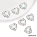 Set of 7 silver alloy heart pendants with lava texture and opal center, 18x19mm size - Rhinestone Wrinkled Heart Style / 1 Piece/Pack (18x19mm) / White Gold
