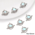 Silver alloy planet heart charms with light blue inlay and white rhinestones, 19x16mm size - Rhinestone Heart Planet Style / 1 Piece/Pack (19x16mm) / White Gold