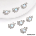 Silver heart pendant charms with iridescent stones and flame relief, 19x13mm pack - Rhinestone Cat Eye Heart Style / 1 Piece/Pack (19x13mm) / White Gold