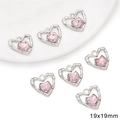 Pink heart crystal charms with silver alloy frames for DIY jewelry, 19x19mm size - Rhinestone Hollow Heart Style / 1 Piece (19x19mm) / White Gold