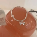 Bracelet élégant en argent sterling S925 perlé avec perle et pendentif nœud argenté - Argent 925 / Argenté