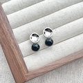 Orecchini a lobo minimalisti in argento S925 con perline di agata nera e dischi concavi - Argento 925 / Onice Nera Color Platino