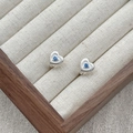 S925 silver heart earrings with textured blue stone inlay in a premium jewelry box - 925 Silver / Silver