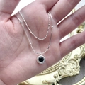 Elegante zweischichtige Halskette aus S925 Sterlingsilber mit Onyx-Edelstein-Anhänger - 925er Silber / Silber-Schwarzer Achat