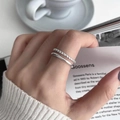 Minimalist S925 sterling silver double layer chain ring set for women with elegant design - Adjustable Open / Silver