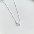 Minimalist S925 sterling silver necklace with princess cut square zircon in a four-prong setting - 925 Silver / White Zirconia