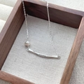 S925 sterling silver necklace with Freedom engraved bar and freshwater pearl pendant - 925 Silver / Silver