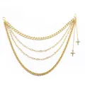 Gold multi-layer hip hop waist chain with punk tassels and sparkling cross star pendants - Gold