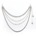 Silver multi-layer punk waist chain with cross charms and rhinestones on Cuban links - Silver