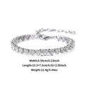Adjustable silver heart link anklet with lobster clasp and sparkling cubic zirconia stones - Standard Packaging / Silver