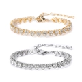 Sprankelende hartvormige tennisarmbanden in goud en zilver met karabijnsluiting en verlengketting - Drie-Diamanten Klein Hart Stijl / Goud