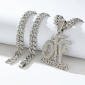 Collana cubana hip hop argento con grande ciondolo a lettera OTF con strass lucidi - Solo Pendente (Senza Catena) / Argento