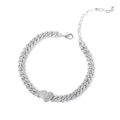 Detail view of the silver cuban chain with an iced-out heart pendant and extension link - 8 inch / Lobster Clasp Style / Silver