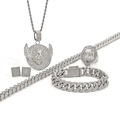 Parure bijoux hip hop avec pendentif lion ailé, bague, bracelet et chaîne cubaine - Combinaison Complète Lion Ailes Argent