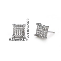 Orecchini a perno quadrati in argento con zirconi e indicazione misura 0.95cm - Orecchini Bottone Cubo Argento Iced Out