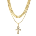 Dettaglio della collana hip-hop a doppio strato placcata in oro con ciondolo croce Ankh - Pendente Singolo (Senza Catena) / Croce Ankh Stile 2 Oro