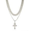 Dettaglio macro della catena cubana punk con pendente a croce Ankh ghiacciata - Pendente Singolo (Senza Catena) / Croce Ankh Stile 2 Argento