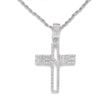Macro view of silver cross pendant necklace with Jesus lettering and micro-pave crystals - P80114S-Pendant Only (Without Chain)